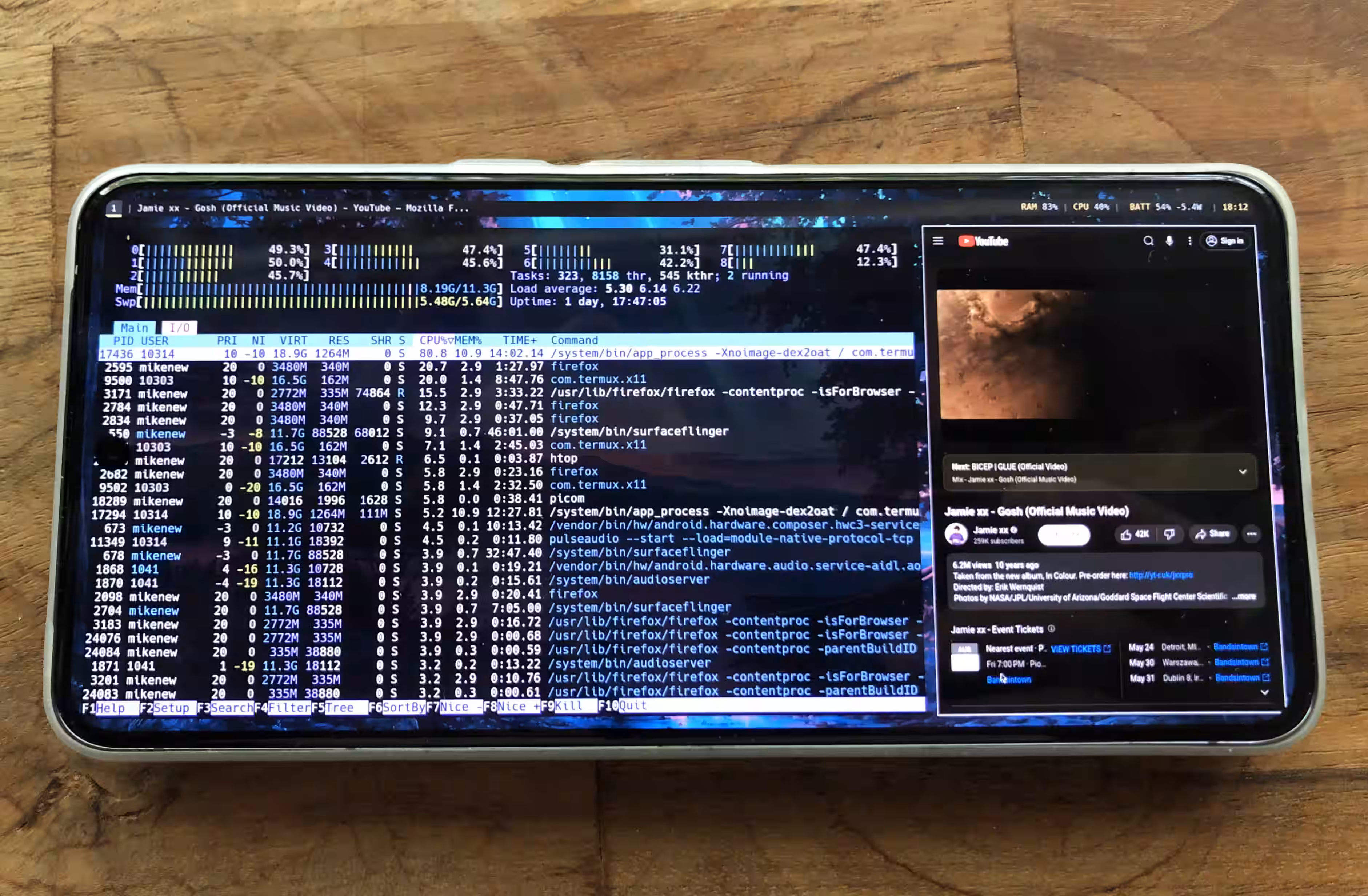 i3, picom, polybar, firefox, and htop