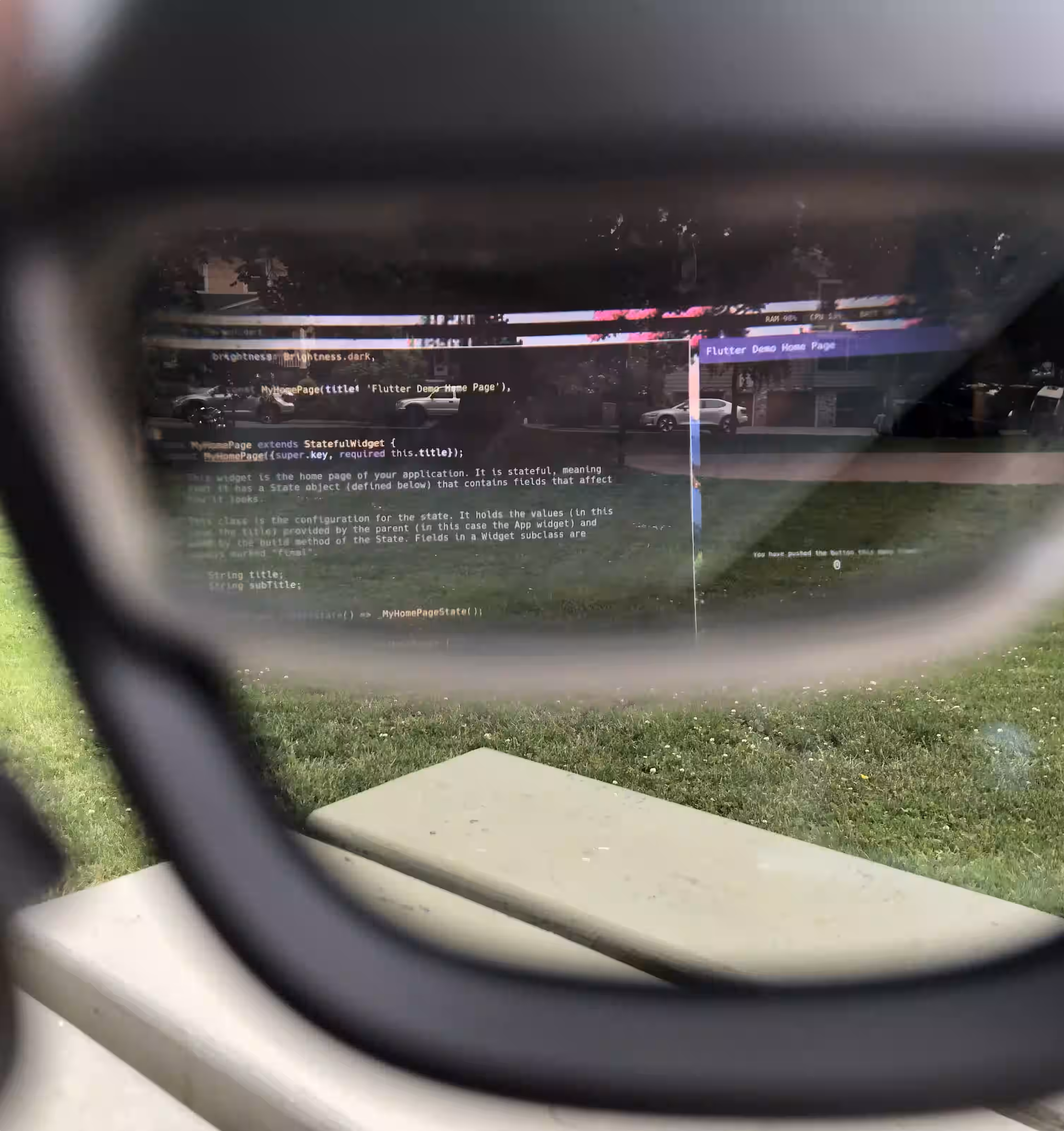 Through-the-lens photo of the AR glasses without electrochromic dimming