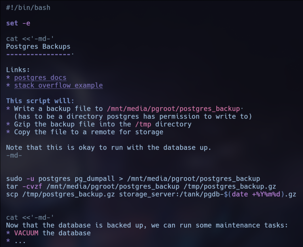 Inline markdown in a bash script